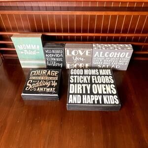 Lot Bundle 6 Wooden Primitives Inspirational Motivational Funny Signs Mom Wine